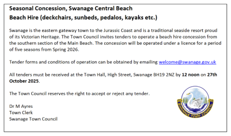 Tender Opportunity: Seasonal Concession, Swanage Central Beach - Beach Hire (deckchairs, sunbeds, pedalos, kayaks etc.)